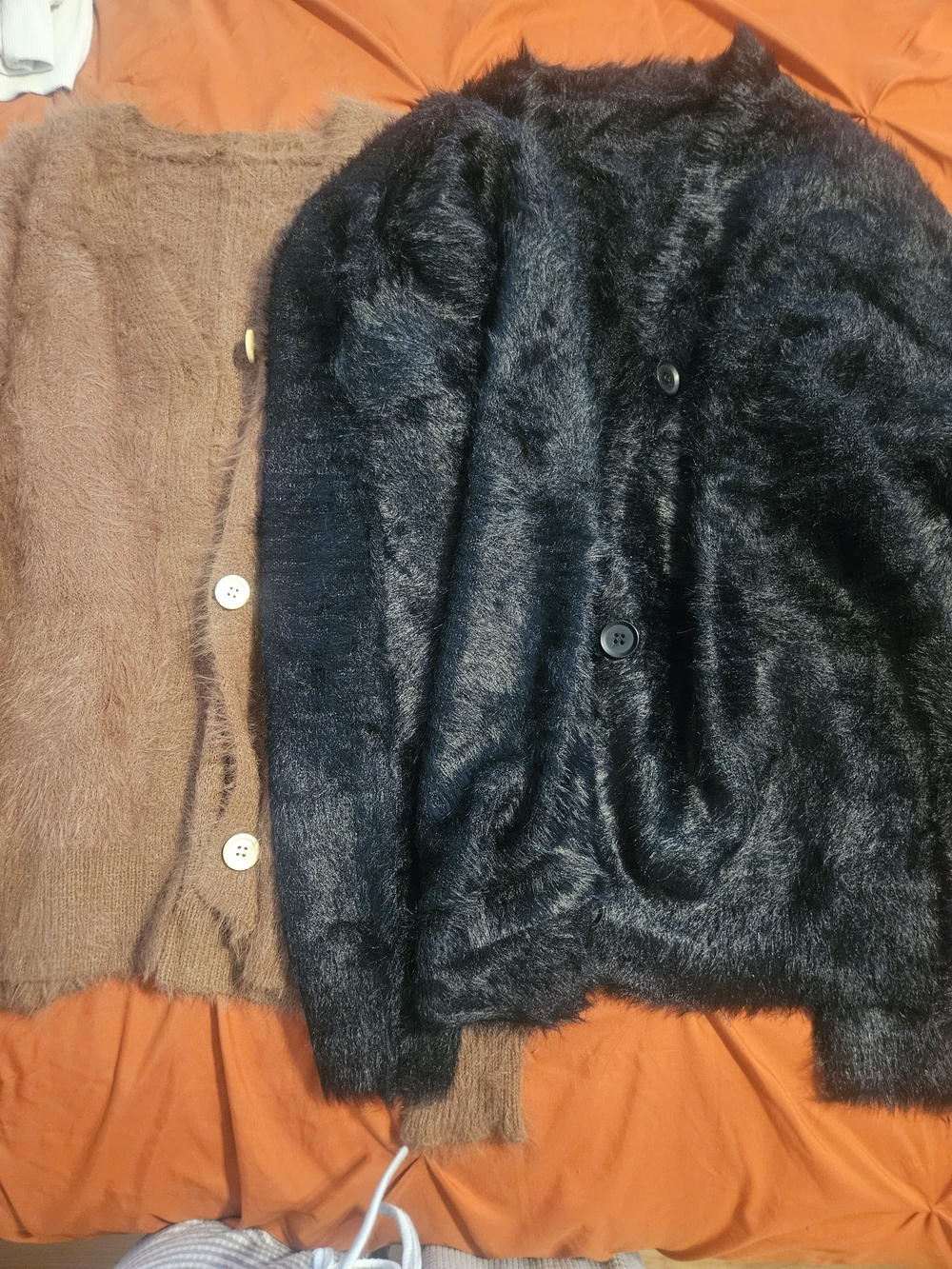 Fuzzy Button-Up Cardigans in Black and Brown